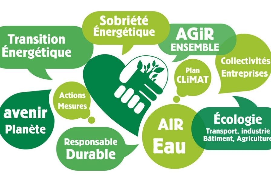 Illustration de la transition énergétique et des actions écologiques pour les entreprises et collectivités.