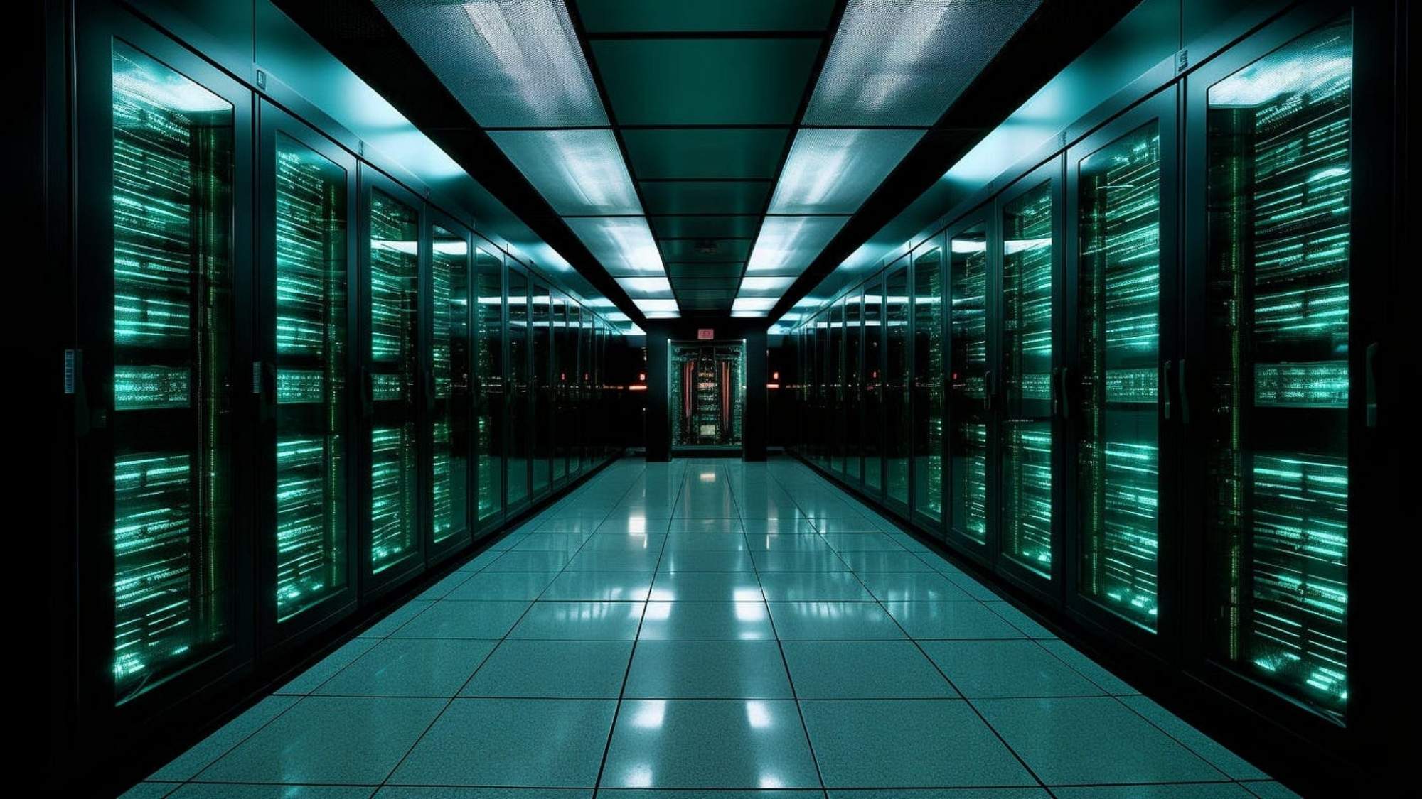 Vue immersive d’un data center moderne utilisé pour les serveurs d’intelligence artificielle