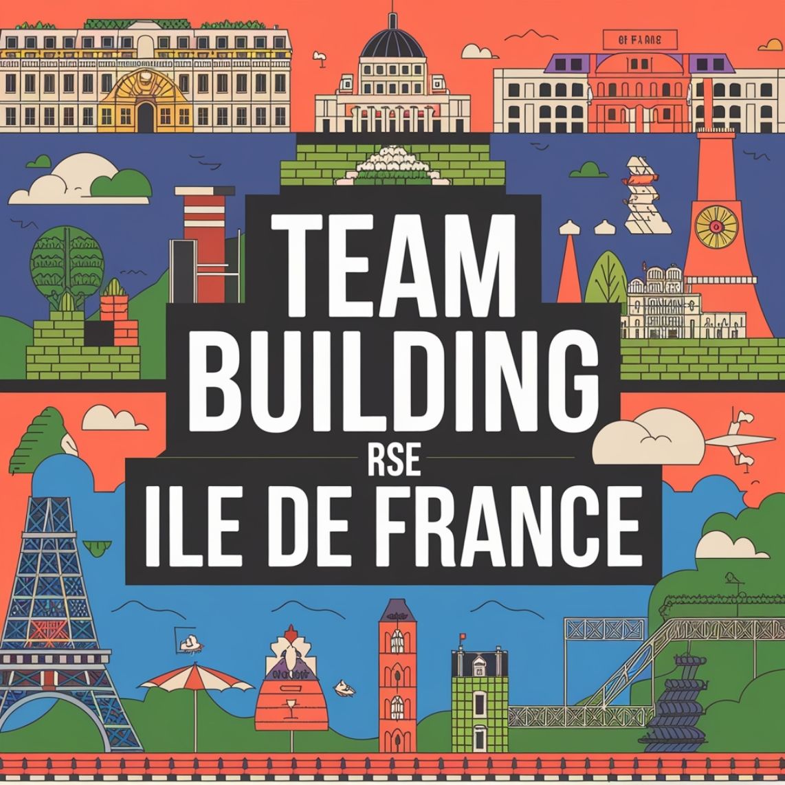 Illustration colorée sur le team building RSE en Île-de-France avec des monuments emblématiques de Paris