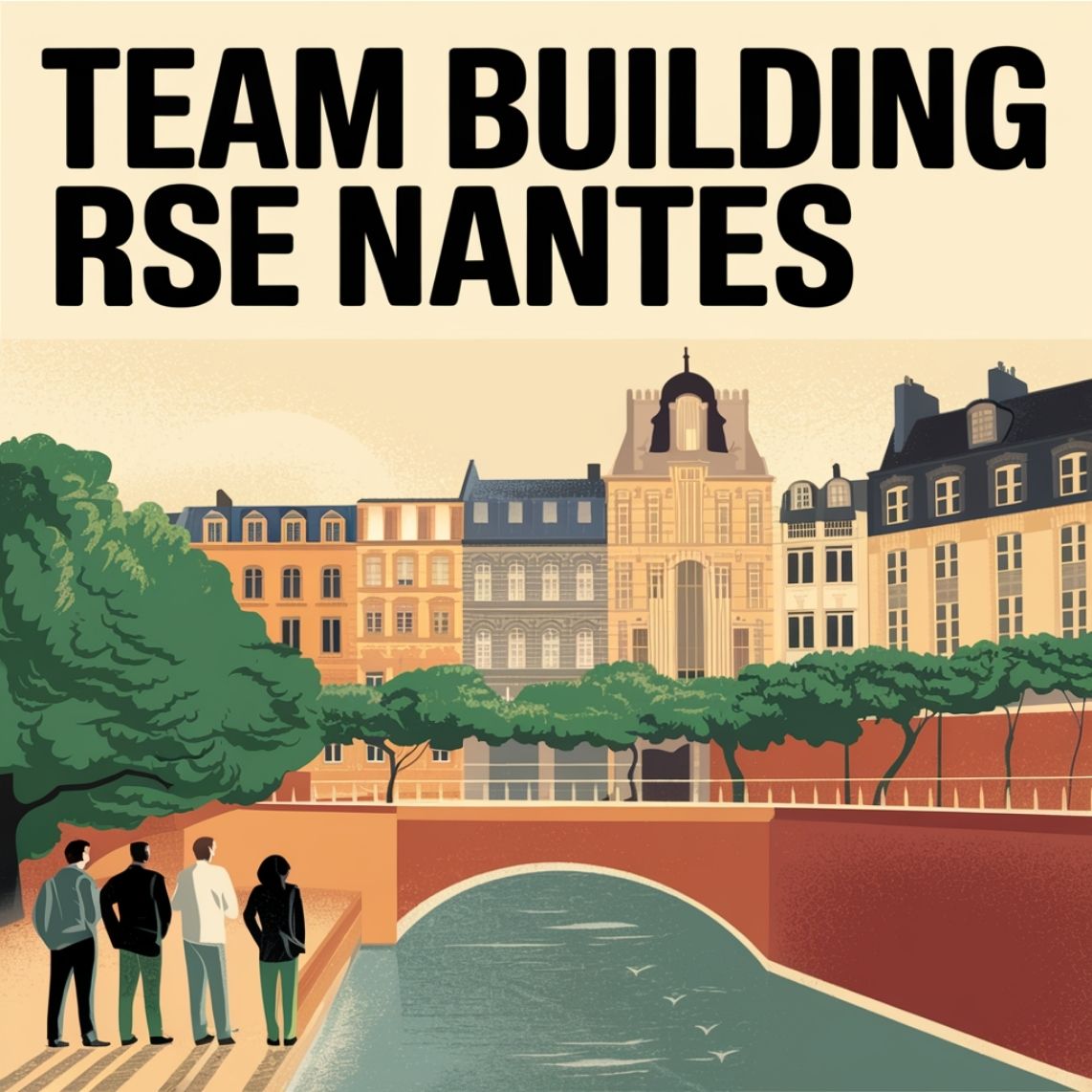 Team building RSE à Nantes - illustration de collaborateurs au bord d’un canal dans le centre-ville